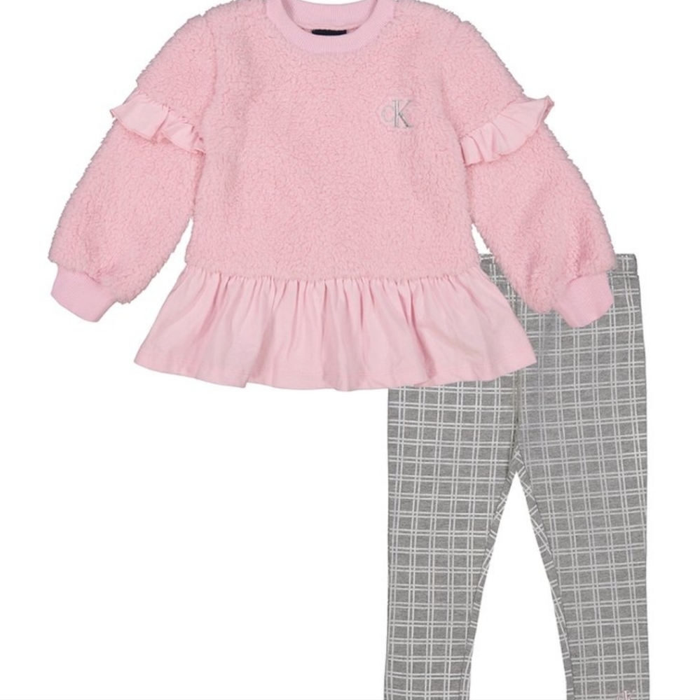 ***NWT STYLISH CALVIN KLEIN 4T PINK RUFFLE SWEATSHIRT & GRAY LEGGINGS***